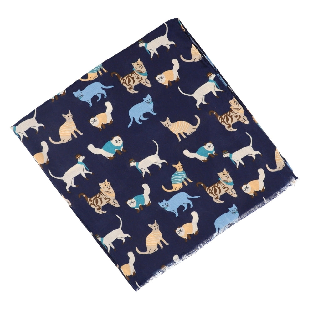 Sciarpa blu navy da collo con fantasia di gatti – Nikko (6)