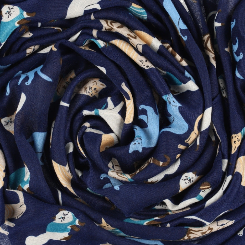Sciarpa blu navy da collo con fantasia di gatti – Nikko (2)