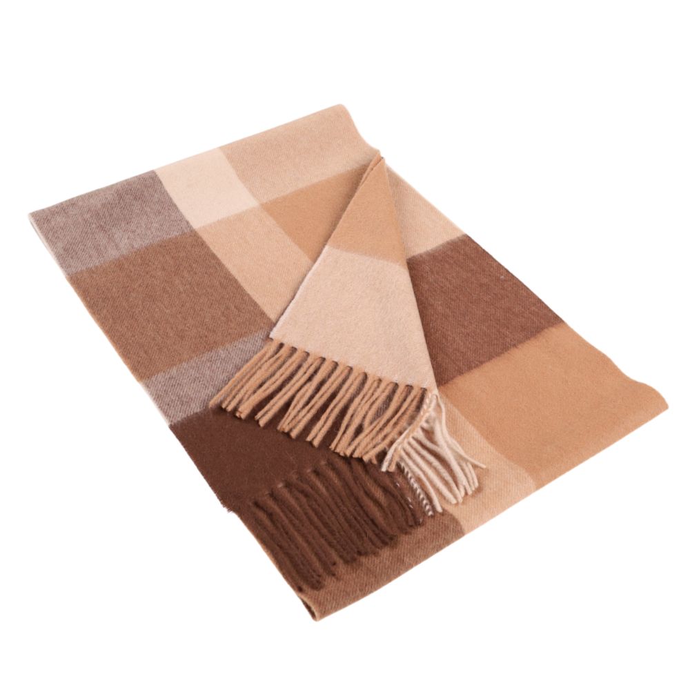 Sciarpa marrone e beige a quadri grandi in lana 100% – York (1)