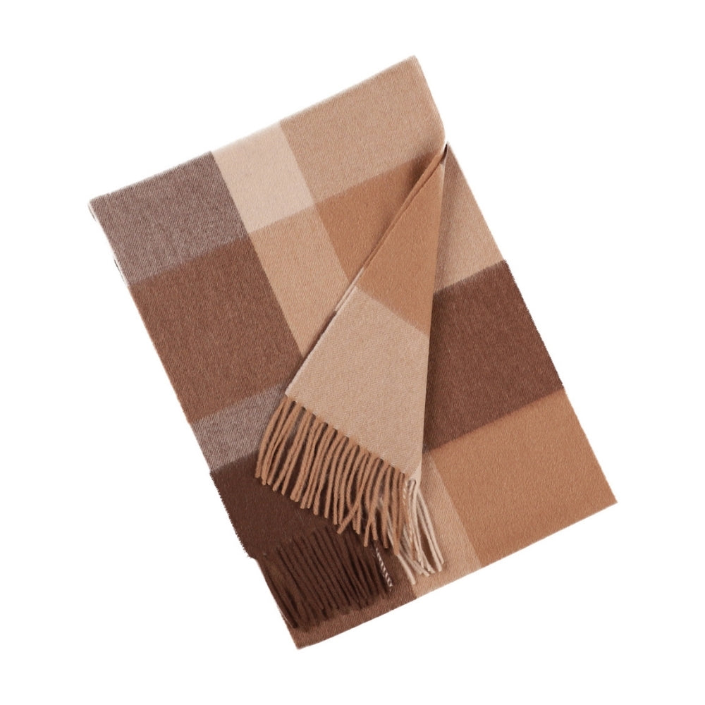 Sciarpa marrone e beige a quadri grandi in lana 100% – York (3)