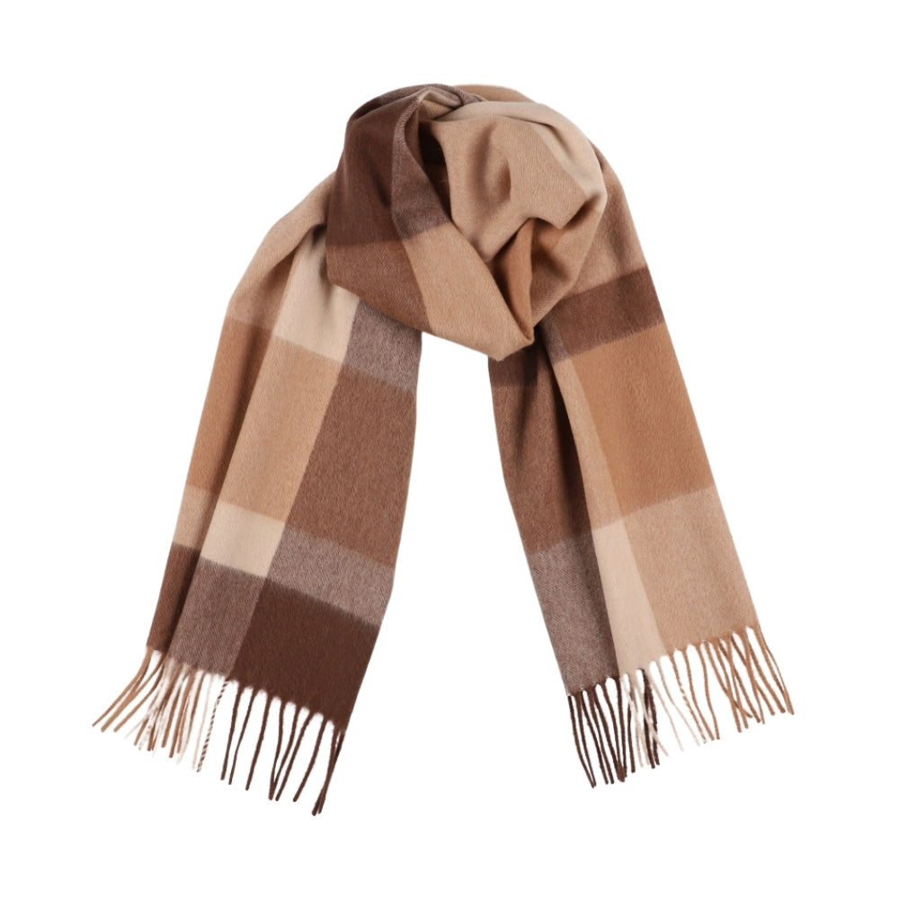 Sciarpa marrone e beige a quadri grandi in lana 100% – York (4)