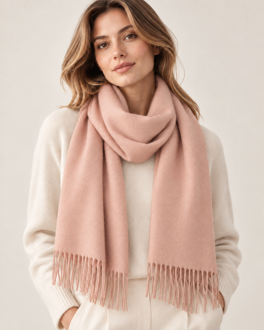 Sciarpa rosa chiaro in cashmere tinta unita da donna Parigi (5)