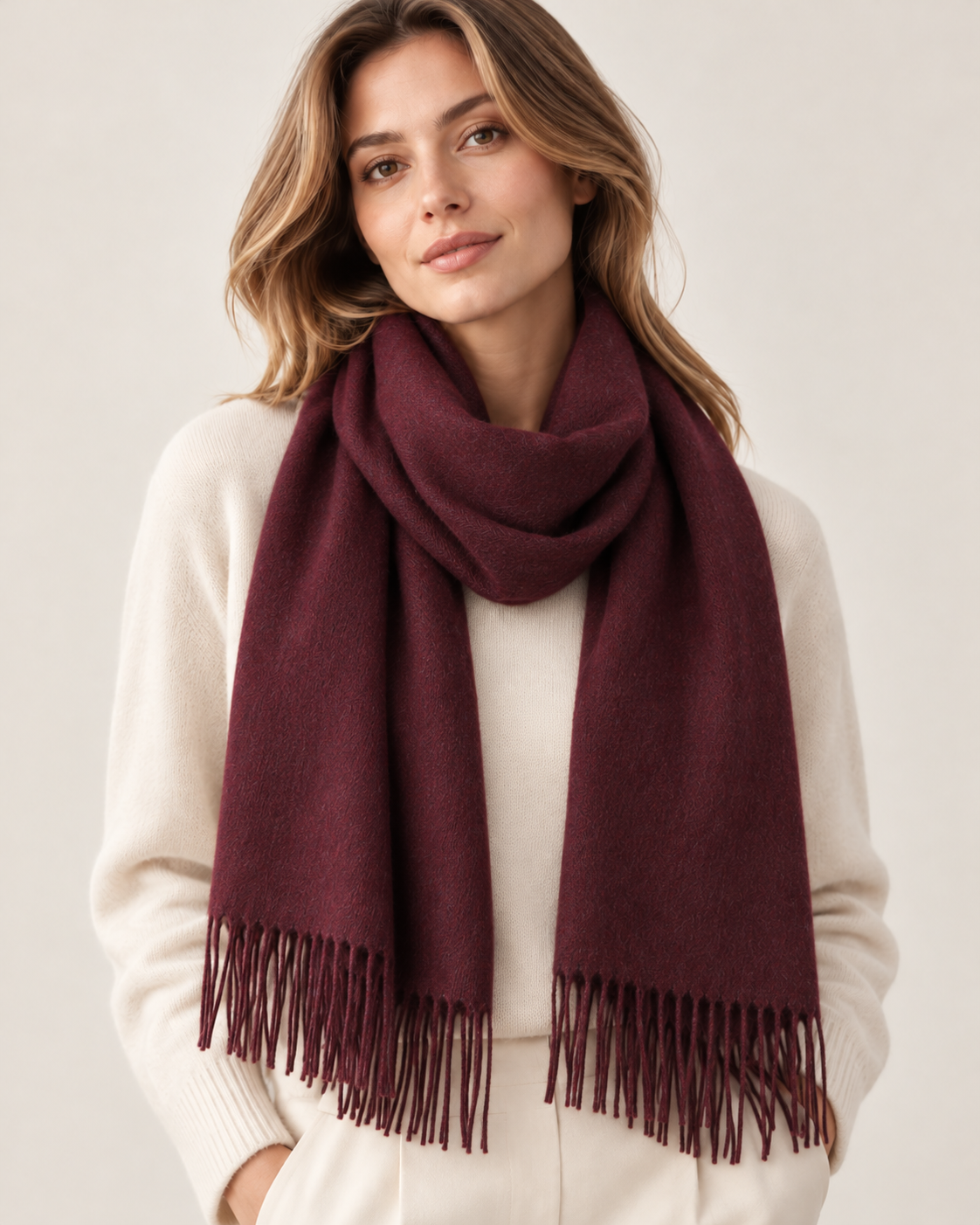 Sciarpa invernale bordeaux in cashmere da donna Parigi (5)