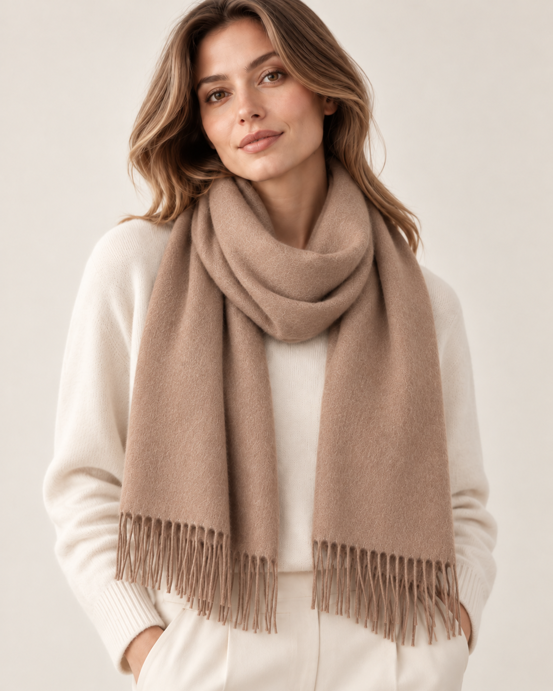 Sciarpa beige in cashmere tinta unita da donna Parigi (5)